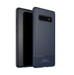 iPaky Carbon Fiber Flexibelt Cover TPU Väska till Samsung Galaxy S10 - Blå