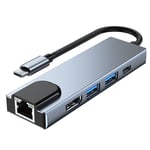 Tech-Protect 5-i-1 USB-C Multiport Hub - HDMI / USB-C / Ethernet / 2 x USB-A - Grå