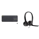 Logitech K400 Plus Wireless Touch TV Keyboard - Black & H390 Wired Headset for PC/Laptop, Stereo Headphones with Noise Cancelling Microphone, USB-A, In-Line Controls, Works with Chromebook - Black