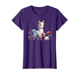 Purple Cute Alpaca with Floral Crown and Colorful Ball T-Shirt