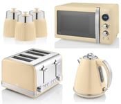 Swan Retro Cream Jug Kettle 4 Slice Toaster Microwave & Canisters Set