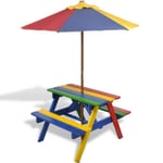 vidaXL Vidaxl Picknickbord Med Bänkar Och Parasoll För Barn Flerfärgad Multifärg