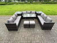 Wicker PE Rattan Outdoor Furniture Lounge Sofa Garden Dining Set with Dining Table 2 Side Tables