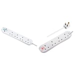 Masterplug srgu44n Four Socket Surge Protected Extension Lead with 2 USB Ports, 4 Metre, 13 x 7 x 6 cm, White & SRG44-MP Four Socket Power Surge Protected Extension Lead, 4 Metres, 25x5.5x3cm, White