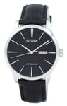 Citizen Automatic Black Dial Leather Strap Day/Date NH8350-08E 50M Mens Watch
