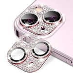 Hat Prince Glitter Kameraskydd Aluminium + Härdat Glas iPhone 15 rosa
