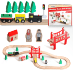37Pcs Wooden Train Track Rail Set Railway Xmas Kid Toddler Toys Fit Thomas Brio