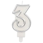 Folat 24163 Candle Simply Chique Silver Number 3-9 cm-Cake Decorations for Birthday Anniversary Wedding Graduation Party, 9 cm