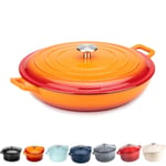 Round Casserole Dish - Cast Iron Cauldron Induction and Gas Safe Non Stick Dutch Oven Roasting Cooker - with Lid - 10 Year Gurantee (3.4L Casserole, Orange)
