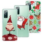 QC-EMART 3PCS Phone Case for Samsung Galaxy S20 FE Clear Transparent Silicone Shockproof Cover Christmas Merry Xmas Design Soft Protective for Samsung Galaxy S20 FE Santa Clause Elk