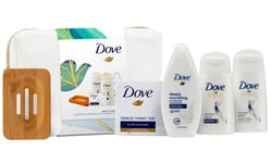 Dove Gentle Nourishing Essential Wash Bag - 6 Piece Gift Set Bamboo Soap Tray