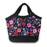 Floral Garden Dancing Skeletons Women Portable Lunch Bag Tote Bags Insulated Leakproof Thermal Cooler Box for School Work Picnic