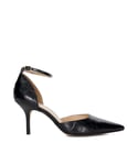 Dune London Womens Ladies Characters - Croc-Effect Pointed Ankle Strap Heels - Black Leather (archived) - Size UK 8