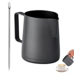 Milk Jug, 350ml/12oz Milk Frothing Pitcher with an Art Pen 304 Stainless Steel Milk Frothing Jug for Latte Cappuccino Espresso and Coffee Machine (Black)
