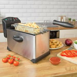 3L Electric Deep Fat Chip Fryer Non Stick Pan & Safe Basket Handle Brushed Steel