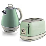Ariete Retro 1.7L Jug Kettle and 2 Slice Toaster, Vintage Style - Green
