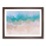 Birds View Of Bondi Beach Australia In Abstract Modern Art Framed Wall Art Print, Ready to Hang Picture for Living Room Bedroom Home Office Décor, Walnut A4 (34 x 25 cm)