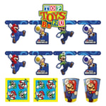 Super Mario 6 Piece Party Set - 2x8 Paper Cups, 2x 16 Napkins, 2x Room Banners