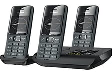 Gigaset Comfort 520A Trio - 3 téléphones sans Fil avec répondeur - élégant - Meilleure qualité sonore avec Fonction Mains Libres - Protection d'appel - Répertoire avec 200 Contacts - Noir Titane
