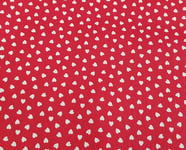 Red & White Ditsy Love Hearts 100% Cotton Poplin Fabric - Fabric Craft Material Metre