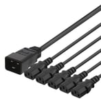DELTACO IEC C20 to 5x IEC C13 Power cable, 2m, 16A/250V, Y-Splitter, b
