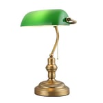 BarcelonaLED Lampe de Table et de Bureau Style Banquier Vintage Rétro avec Abat-jour Verre Vert et Laiton pour Ampoule E27 LED Salon Tête de lit Banquier Américain