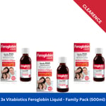 3xVitabiotic Feroglobin Liquid  Natural Iron Source BB 05/24 - Family Size 500ml