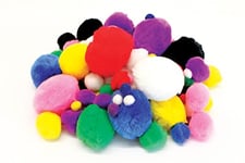 Bright Ideas 100 Colour Multicolour Assorted Kids Craft Pom Poms, Assorted Sizes and Multi Colour Soft Pom Poms, Arts & Craft, Pompoms Balls for DIY Creative Crafts Decorations