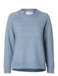 Selected Femme Slflulu Ls Knit O-Neck B Noos Blå