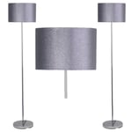 Set of 2 Chrome 150cm Floor Light Standard Lamps Silver Grey Glitter Shades
