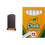 Chalkboards UK WC124F Table Top Chalkboard with Plinth, Wood, Rustic Brown, A4, 31 x 21 x 4 cm & Crayola 01.0280.10 Anti Dust White Chalk 12 Pack, 12 Count (Pack of 1)