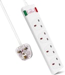 ExtraStar 4 Way Extension Lead with Surge Protection, 13A/250V~ 1M, White 
