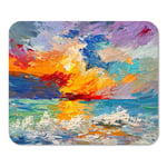 Mousepad Computer Notepad Office Watercolor Oil Painting of The Sea Multicolored Sunset Horizon Home School Game Player Computer Worker Inch