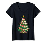 Womens Guinea Pig Lover Xmas Santa Hat Guinea Pig Christmas Tree V-Neck T-Shirt