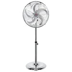 NETTA 16 Inch Metal Pedestal Floor Fan, Chrome Standing Fan With 5 Blades, Oscillating Function, 3 Speed Settings, Adjustable Height, Silent Operation, 50W