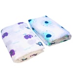 Little English Bamboo/Cotton Large Muslin Blankets for babies Ultrasoft for swaddling & as a Nursing Cover, Security Blanket, light towel and More - Elephants - Pack of 2 - 120cm