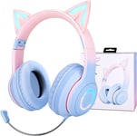 JYPS Kids Wireless Headphones for Girls, LED Light up Cat Ear Childrens Bluetoot