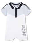 BOSS Newborn Baby Boys Colour Block Polo Romper - White, White, Size 1 Month