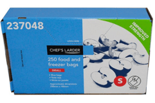 Chefs Larder 250 Clear Small Freezer Bags(Ties & Write On Panels)Appx 180x229mm