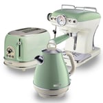 Jug Kettle & Toaster With Espresso Coffee Machine Set, Green Vintage Style