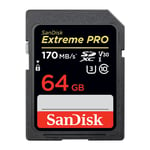 SD SanDisk Extreme Carte memoire 64G Pro SDHC SDXC UHS-I Classe 10 170M / S Prise en charge U3 4K Carte video MEMOIRE FLASH noir