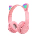 Cute Cat Ear Headphones, Kids Bluetooth Headphones with Mic and LED Light, Foldable Adjustable Wired/Wireless Stereo Headset for iPad/Smartphones/Laptop/PC/TV