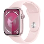 Apple Watch Series 9 (GPS) 45mm - Pink Aluminium Case with Light Pink Sport Band - S/M (Fits 140mm to 190mm Wrists)