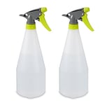 Relaxdays Spray vide, lot de 2, brume et jet, gradué, rechargeable, plastique, pulvérisateur 1 l, vaporisateur, blanc