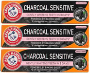 Arm & Hammer Charcoal Sensitive Whitening Toothpaste with Baking Soda Vegan X3
