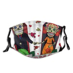WINCAN Face Cover Day Of The Dead Skeleton Bride And Groom Love To The Grave Leaves Birds Balaclava Reusable Anti-Dust Mouth Bandanas Running Neck Gaiter with 2 Filters for Men Women