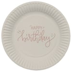 Papperstallrikar Happy Birthday Krämvit/Krämrosa 8-pack