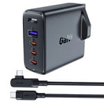 Acefast Snabbladdare GaN UK 100W PD, 3x USB-C, 1x USB-A + USB-C-kabel, 2m - Svart