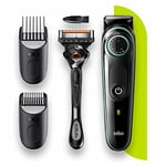 Braun Barbe Trimmer 3 BT3341, Tondeuse À Poils Du Visage Pour Les Hommes, Tondeuse Pour Le Visage, Cheveux Lames Fiables, 39 Réglages De Longueur, Noir/Vert