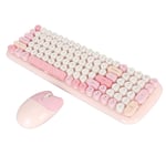 (Pink) Wireless Keyboard Mouse Cute Round Keys Keyboard Mouse Combo